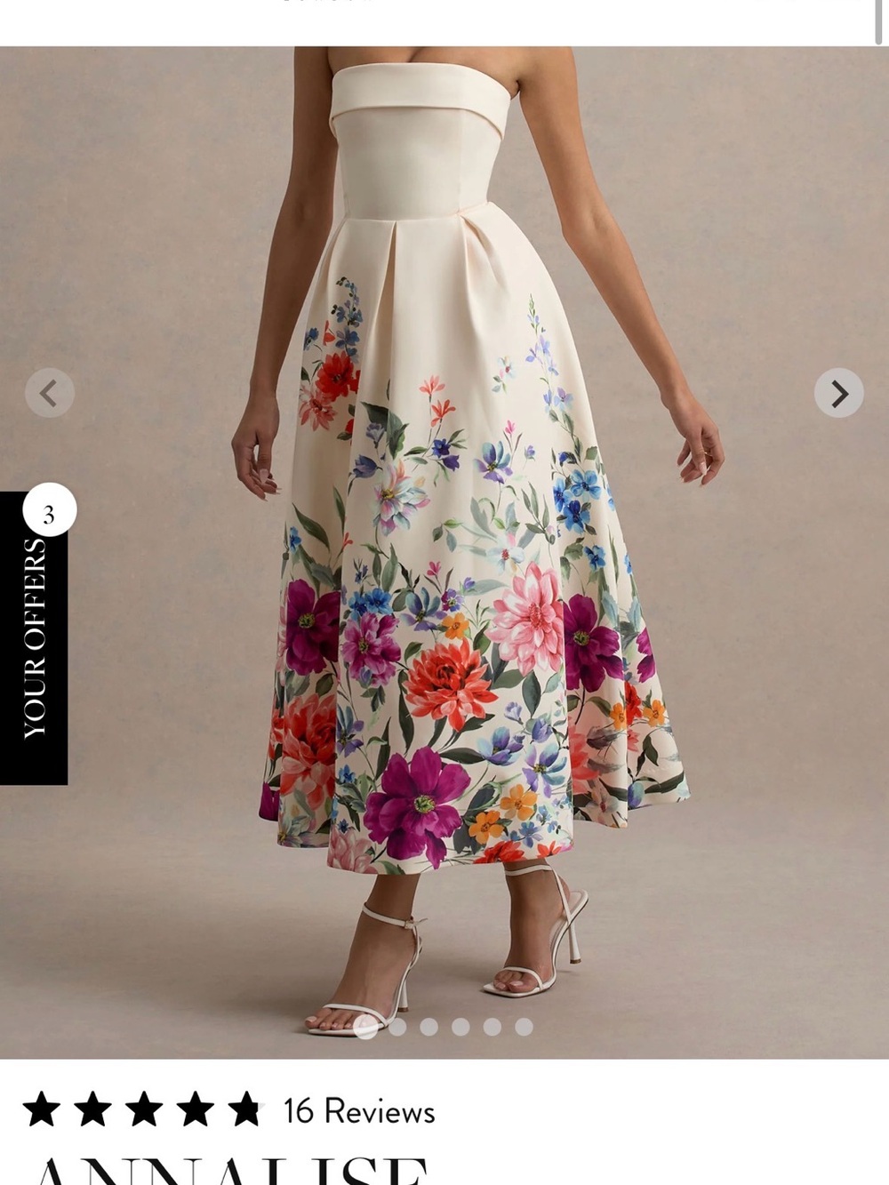 Club L London Ivory Strapless Floral A-Line Midi Dress